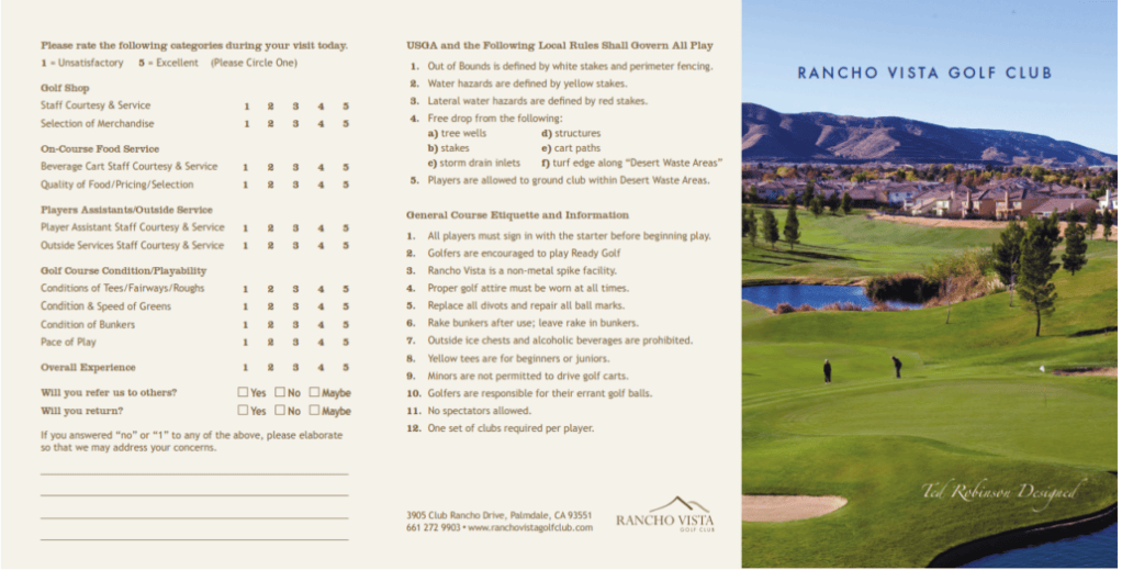 Rancho Vista Front 9 Scorecard